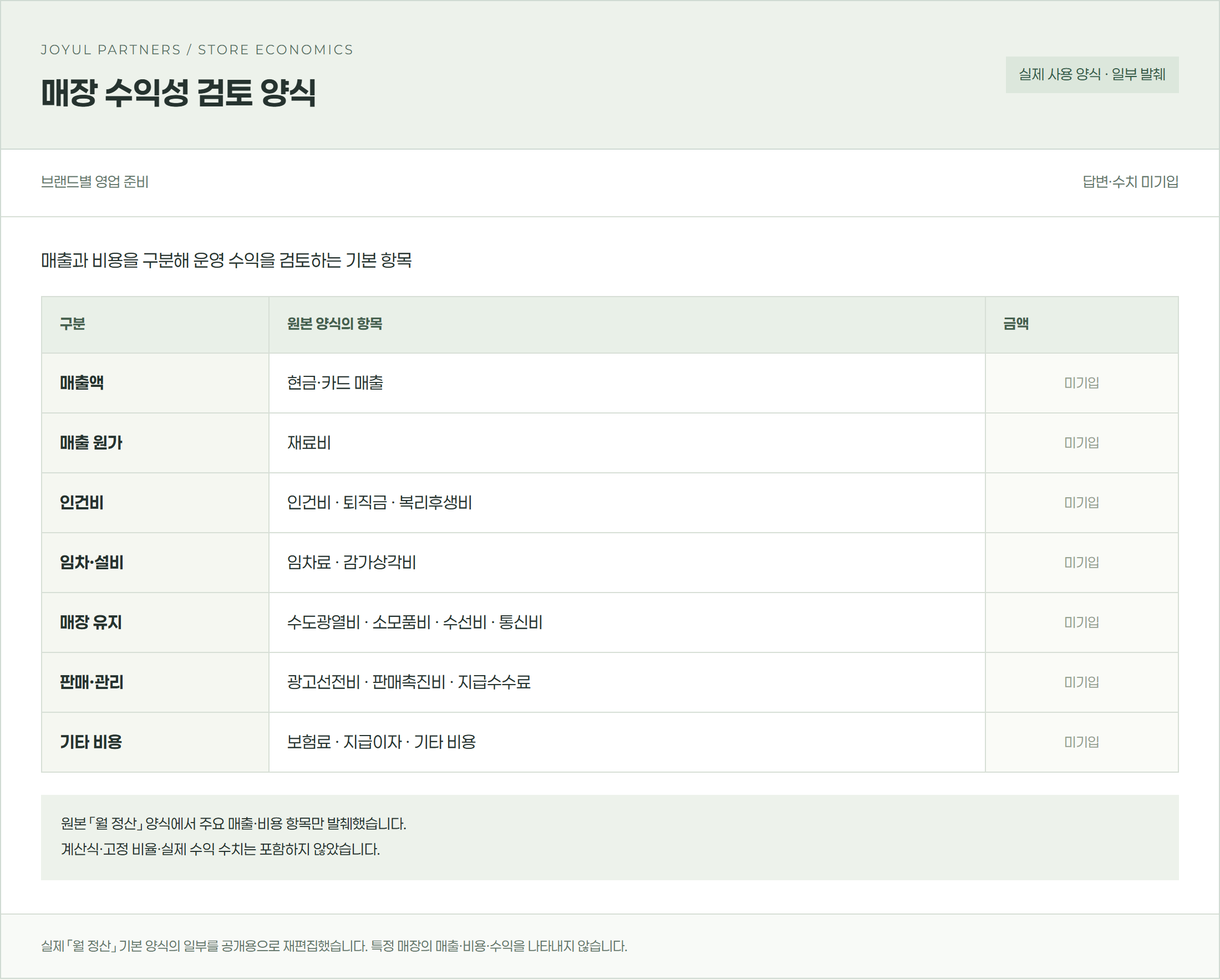 매장 수익성 검토